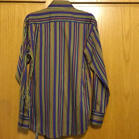 renoma black/bright multicolor stripe button shirt - Picture 5 of 7